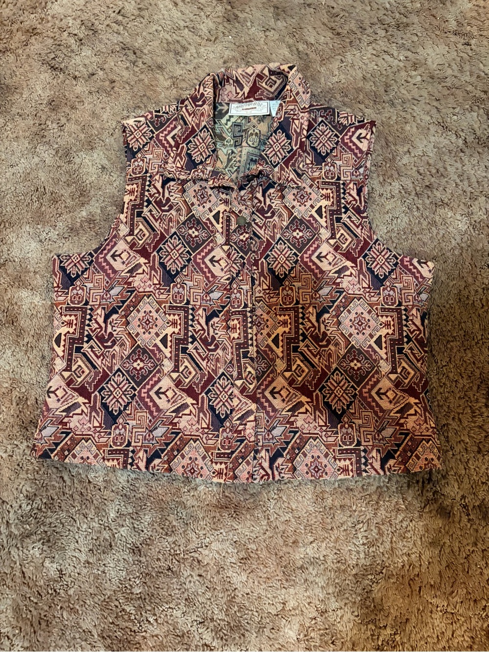 Men's Sleeveless Patterned Vest in Rust and Black